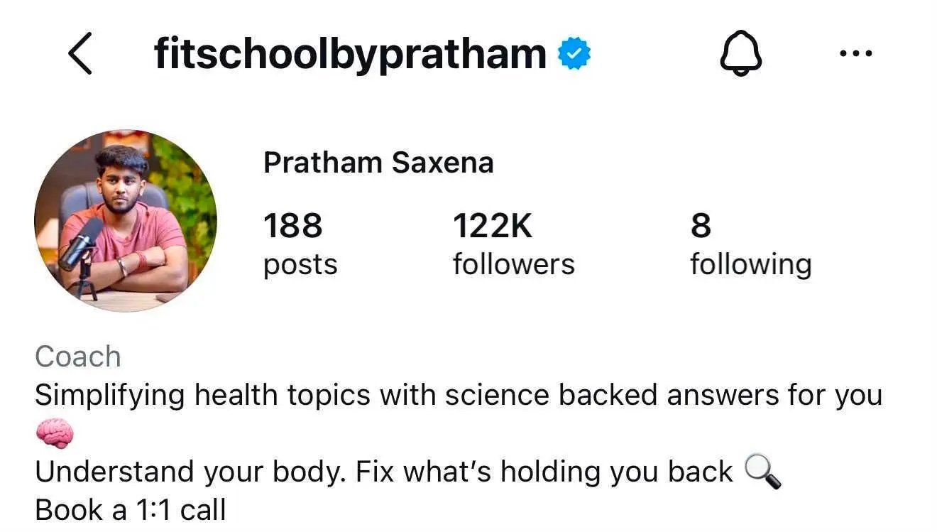 Fitschool by Pratham Instagram profile with 122K followers