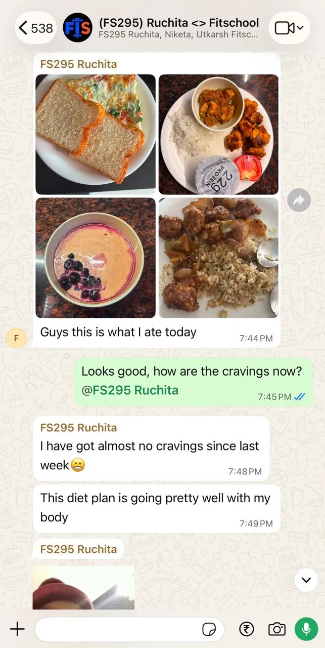 WhatsApp client feedback: diet plan progress and no cravings